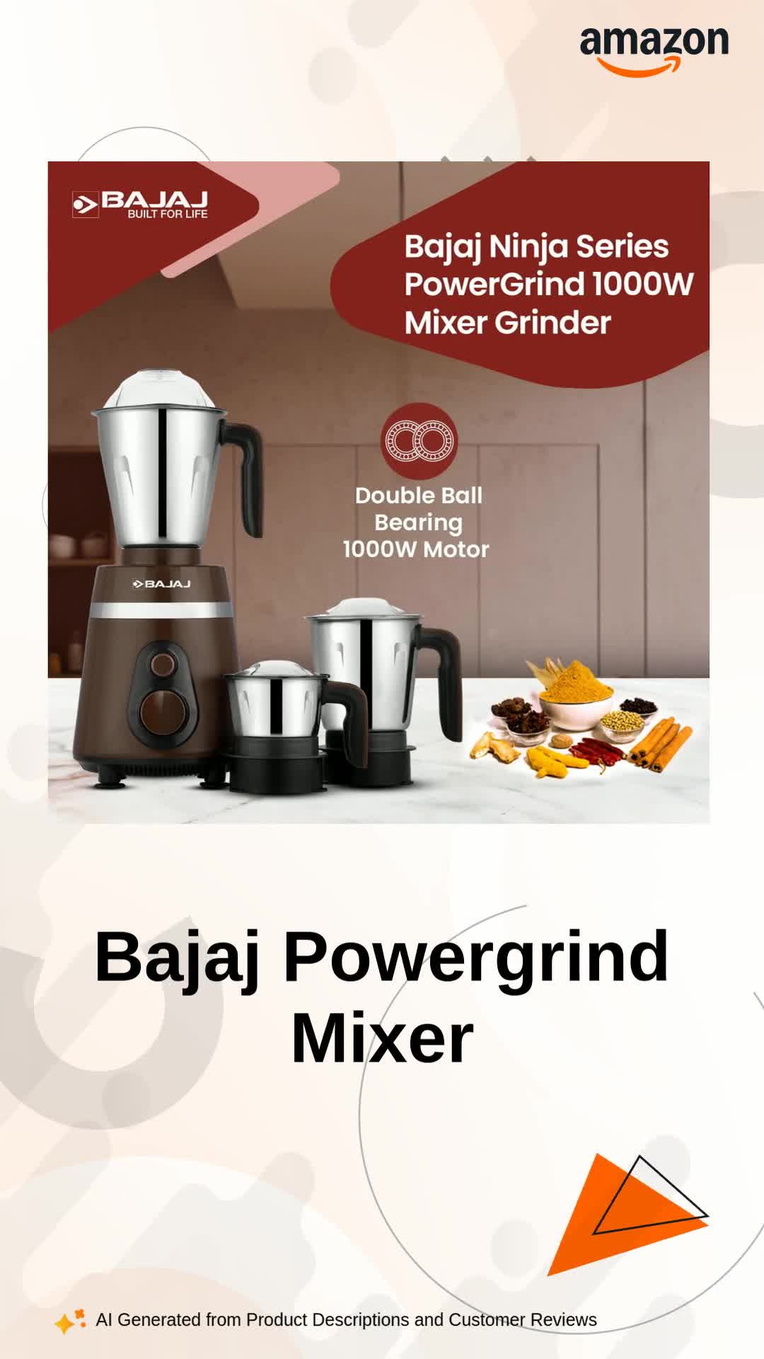 Buy Bajaj Ninja Series Powergrind 1000 W Mixer Grinder With 3 Jars